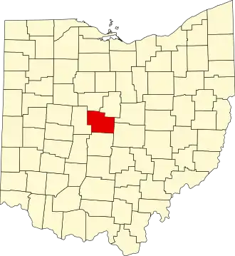 Map of Ohio highlighting Delaware County