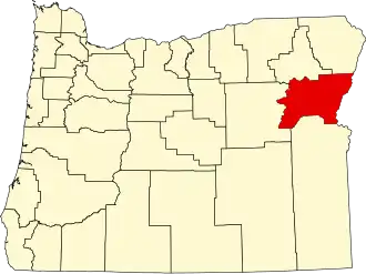 Map of Oregon highlighting Baker County