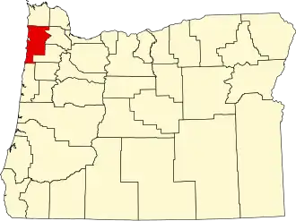 Map of Oregon highlighting Tillamook County