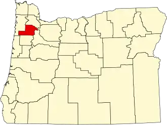 Map of Oregon highlighting Yamhill County