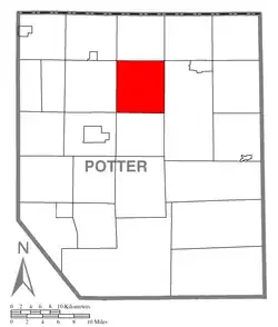 Map of Potter County, Pennsylvania highlighting Alleghany Township