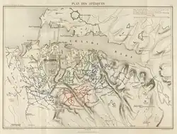 Map of the French (blue) and British (red) lines during the siege. The defenders' positions are in green.