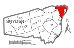 Map of Snyder County, Pennsylvania highlighting Monroe Township