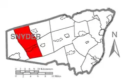 Map of Snyder County, Pennsylvania highlighting Spring Township
