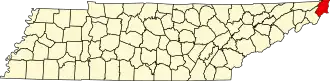 Map of Tennessee highlighting Johnson County