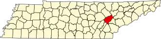 Map of Tennessee highlighting Roane County