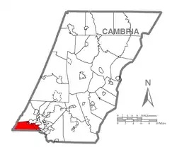 Map of Cambria County, Pennsylvania highlighting Upper Yoder Township