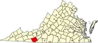Map of Virginia highlighting Carroll County