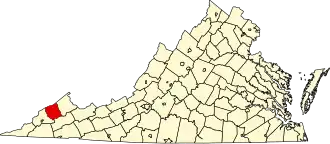 Map of Virginia highlighting Dickenson County