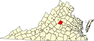 Map of Virginia highlighting Fluvanna County