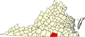 Map of Virginia highlighting Mecklenburg County