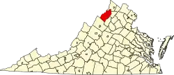 Map of Virginia highlighting Shenandoah County