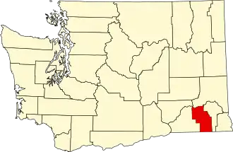 Map of Washington highlighting Columbia County
