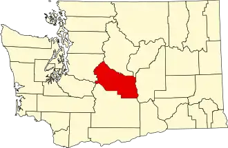 Map of Washington highlighting Kittitas County