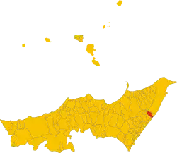 Location of the municipality of Itala within the metropolitan city of Messina