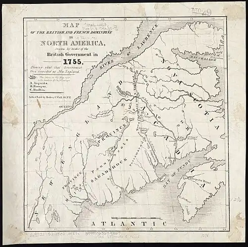 Image 29Map of the British and French dominions in America in 1755, showing what the English considered New England (from History of New England)