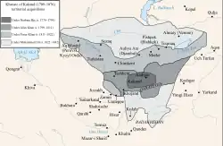 Map of the Khanate of Kokand and its territorial acquisitions