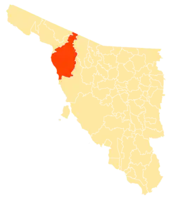 Location of the municipality in Sonora