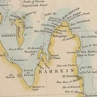 Map of Bahrain and its possessions in 1849