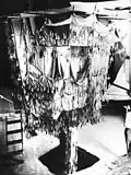 Original 1:10 scale hanging model of the church of Colònia Güell uses cloth cutouts to show the (inverted) appearance of the church