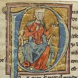 medieval illumination of sitting woman