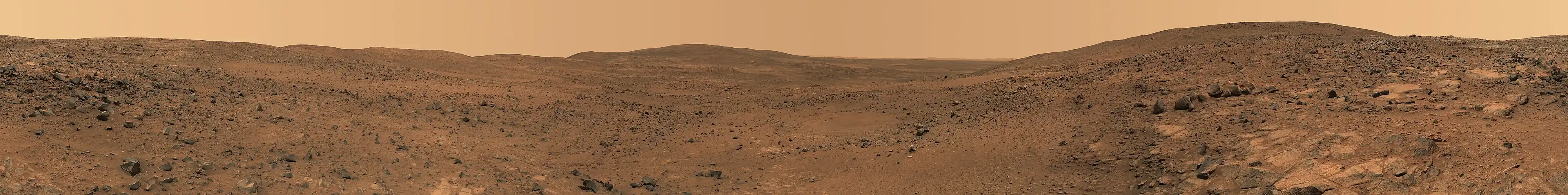 Image 14 Husband Hill Photo credit: Spirit rover A 360° panorama taken during the descent from the summit of Husband Hill, one of the Columbia Hills in Gusev crater, Mars. This stitched image is composed of 405 individual images taken with five different filters on the panoramic camera over the course of five Martian days. More selected pictures