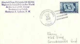 A great deal of Philatelic mail originated at the post office at Marshall Pass