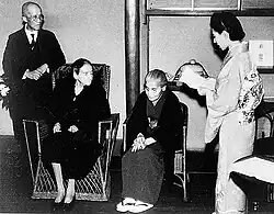 A photograph taken at Mary Florence Denton's 80th birthday celebration in 1937. She is seated.
