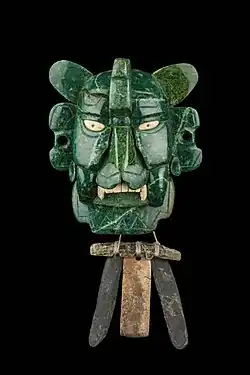 Bat effigy (Zapotec); c.50 BC; jadeite and shell; height: 28&nbsp;cm; National Museum of Anthropology (Mexico City)[71]
