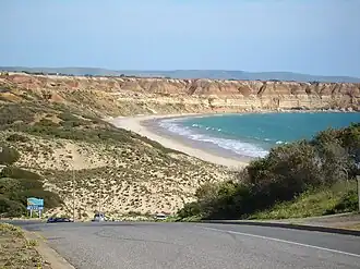 Maslin Beach recreation reserve, viewed from the north, from the outskirts of the town of the same name