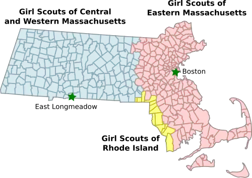 Map of Girl Scout councils in Massachusetts