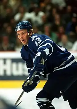 Mats Sundin skating forward in an ice hockey game, playing with the Toronto Maple Leafs.