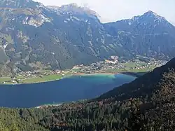 The village of Maurach on the shores of Achensee lake