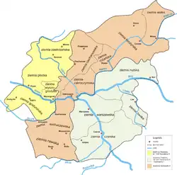 The map of the political division of Masovia between 1313 and 1345, including the Duchy of Płock.