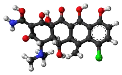 Ball-and-stick model of the meclocycline molecule
