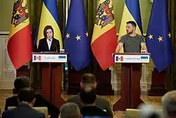 Image 4President of Moldova, Maia Sandu, with President of Ukraine, Volodymyr Zelenskyy in Kyiv, 27 June 2022. (from History of Moldova)