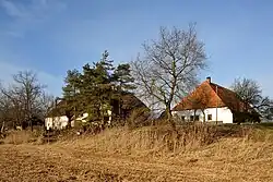 Group of houses in Underfar (Meienried), view from the old course of the Zihl river
