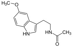 2D representation of the chemical structure of Melatonin.