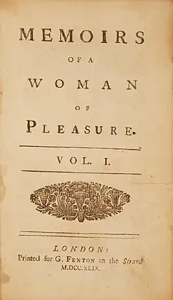 Title page, showing details of Fanny Hill