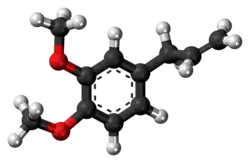 Ball-and-stick model of the methyl eugenol molecule