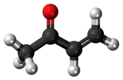 Ball-and-stick model of the methyl vinyl ketone molecule