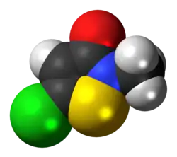 Space-filling model of the methylchloroisothiazolinone molecule
