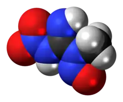 Space-filling model of the methylnitronitrosoguanidine molecule