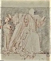 Drawing of a man fighting a centaur.