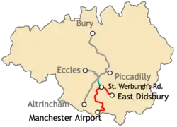 Map of the South Manchester line extensions 2006-2013