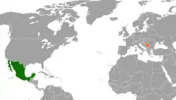 Map indicating locations of Mexico and Serbia
