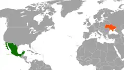 Map indicating locations of Mexico and Ukraine