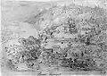 The Mezhyhirya Monastery as drawn by Abraham van Westerveld during the 1650s.
