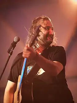 Gigi Dedalamazishvili from Mgzavrebi performing at DOT rooftop in Saint Petersburg in July 2017