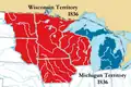 Michigan shrank in 1836 with the creation of the Wisconsin Territory. Wisconsin Territory was established in 1836 with the present boundary in the Upper Peninsula.